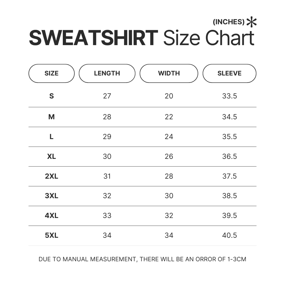 Sweatshirt Size Chart - Gudetama Store